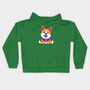 Cute Corgi Sitting Cartoon (2) Kids Hoodie